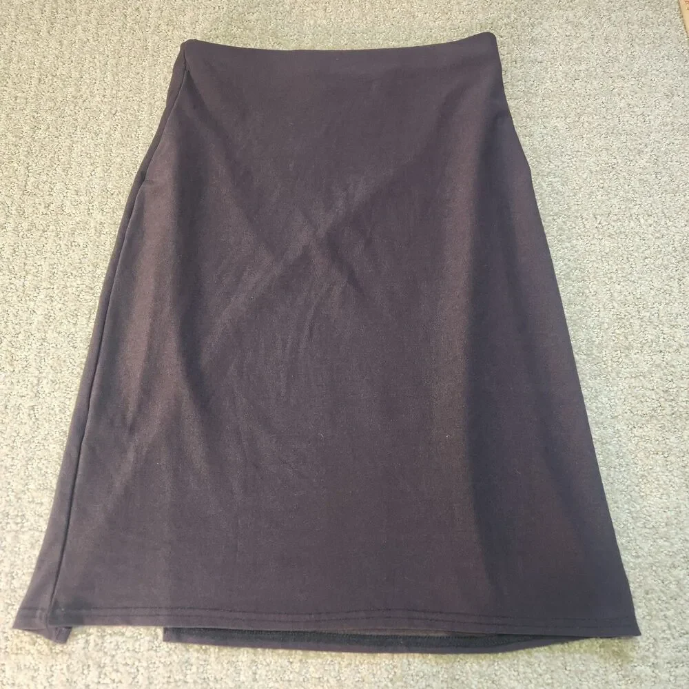 Progress Womens Midi Skirt Black Side Slit Classic Casual Stretch No Size Tag